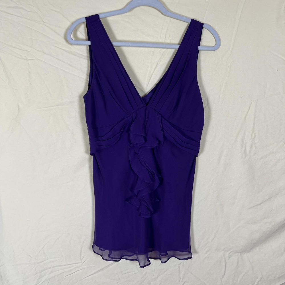 Nu Collective Dress Womens Medium Purple Silk Chiffon Ruffle V Neck Short Party